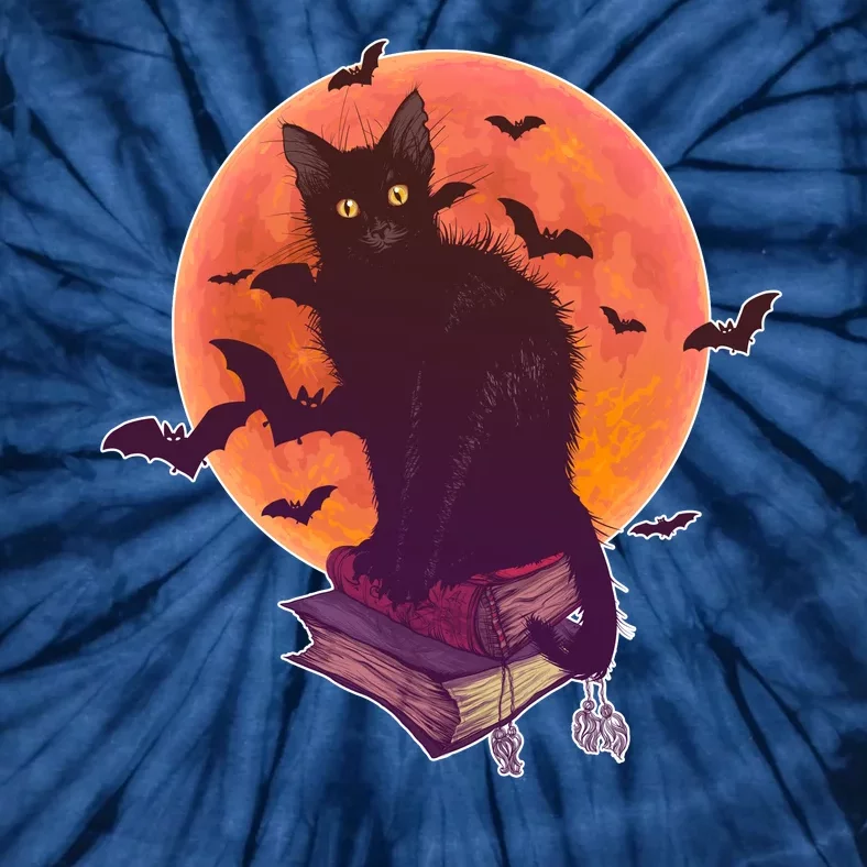 Cool Halloween Black Cat Moon Tie-Dye T-Shirt