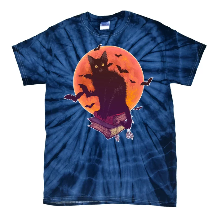 Cool Halloween Black Cat Moon Tie-Dye T-Shirt