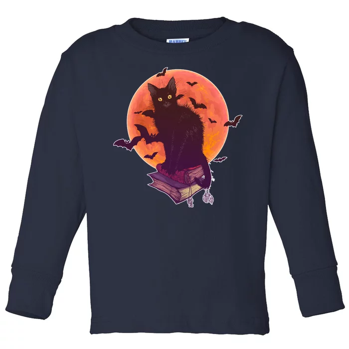 Cool Halloween Black Cat Moon Toddler Long Sleeve Shirt