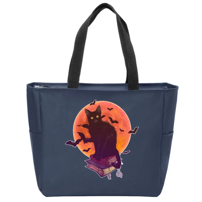 Cool Halloween Black Cat Moon Zip Tote Bag