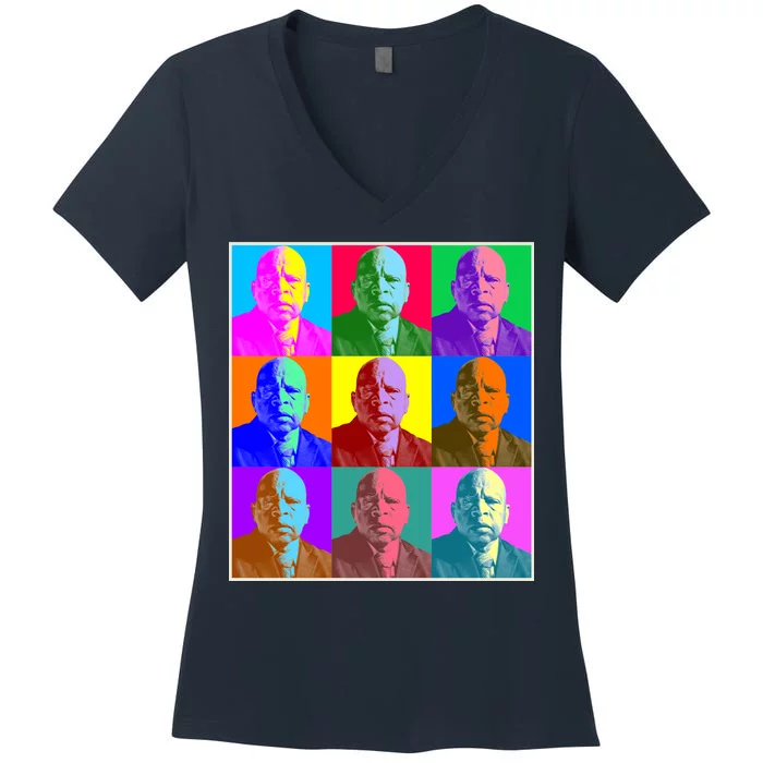 Cool John Lewis Pop Art Women's V-Neck T-Shirt