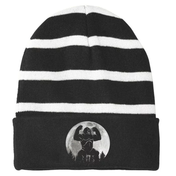 Cool King Kong Monster Full Moon Striped Beanie with Solid Band