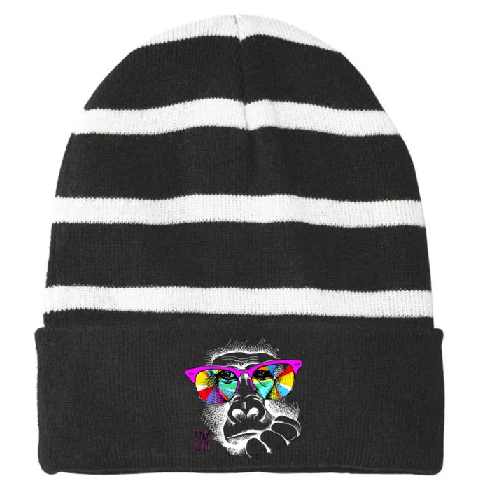 Cool Monkey Striped Beanie with Solid Band