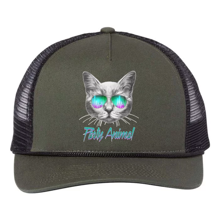 Cool Party Animal Cat Retro Rope Trucker Hat Cap