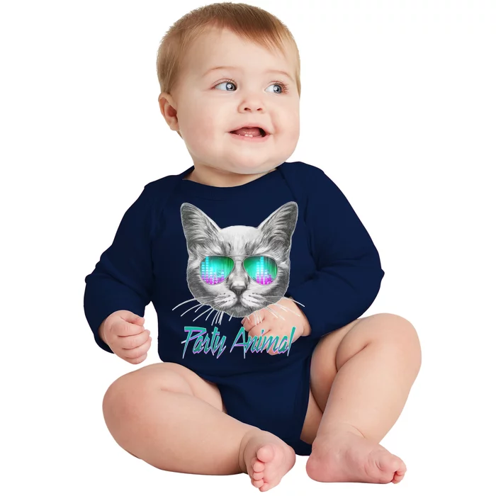 Cool Party Animal Cat Baby Long Sleeve Bodysuit