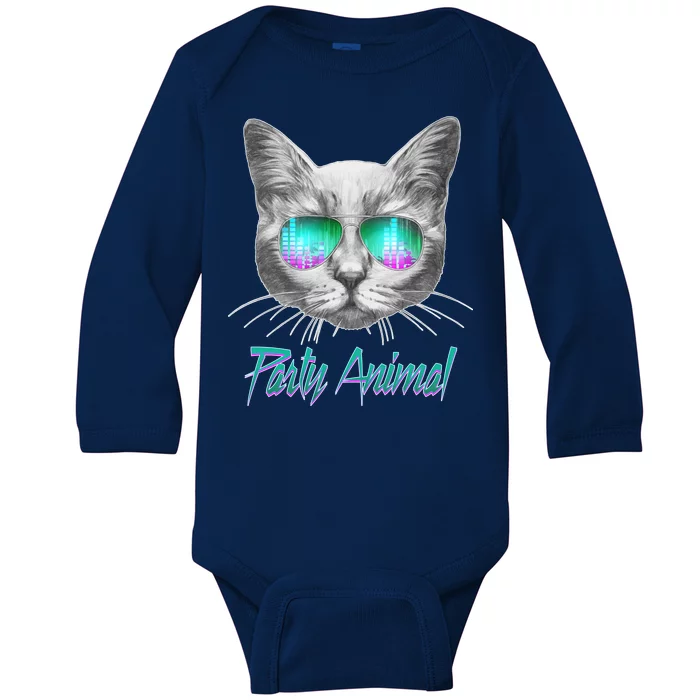 Cool Party Animal Cat Baby Long Sleeve Bodysuit