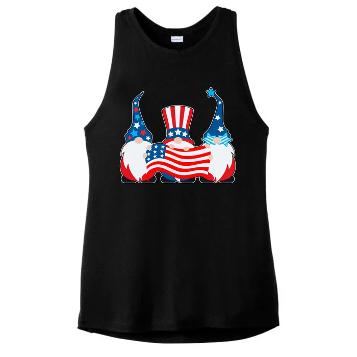 Cool Patriotic USA American Gnomes Ladies Tri-Blend Wicking Tank