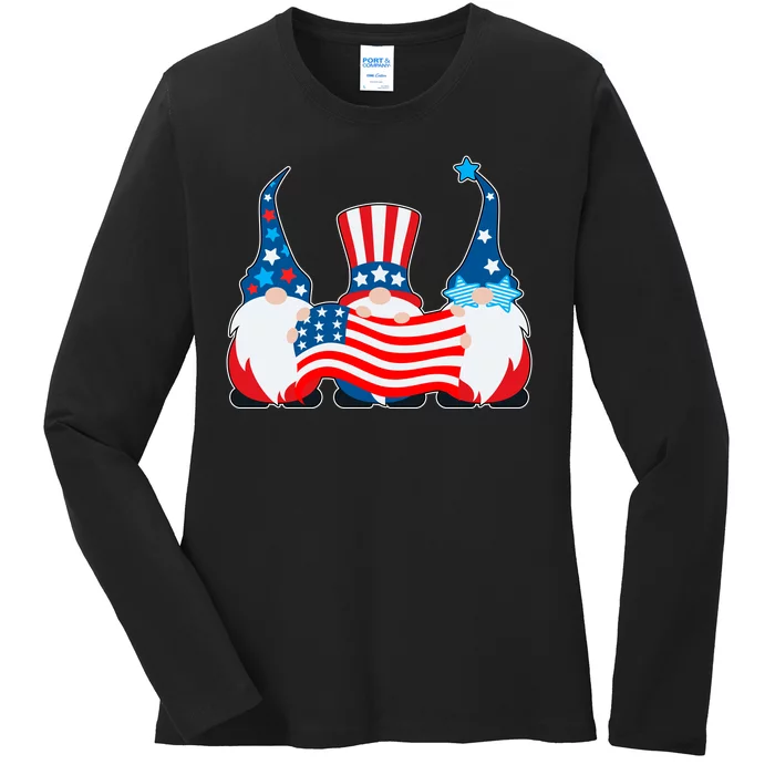 Cool Patriotic USA American Gnomes Ladies Long Sleeve Shirt