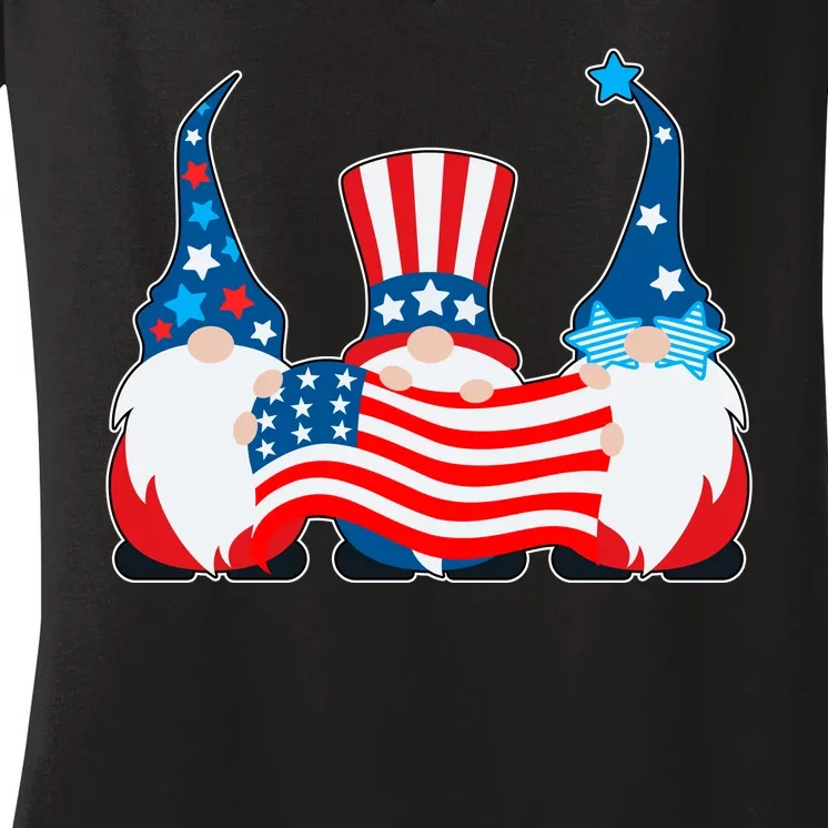 Cool Patriotic USA American Gnomes Women's V-Neck T-Shirt