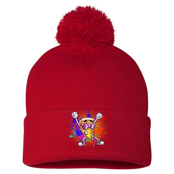 Cool Pizza Splatter Pom Pom 12in Knit Beanie