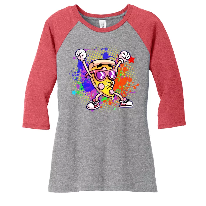 Cool Pizza Splatter Women's Tri-Blend 3/4-Sleeve Raglan Shirt