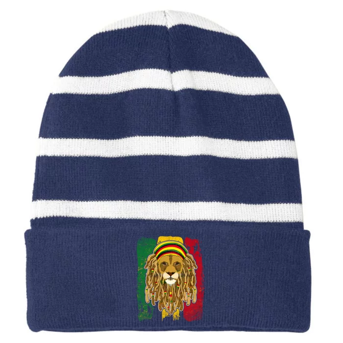 Cool Rasta Lion Striped Beanie with Solid Band