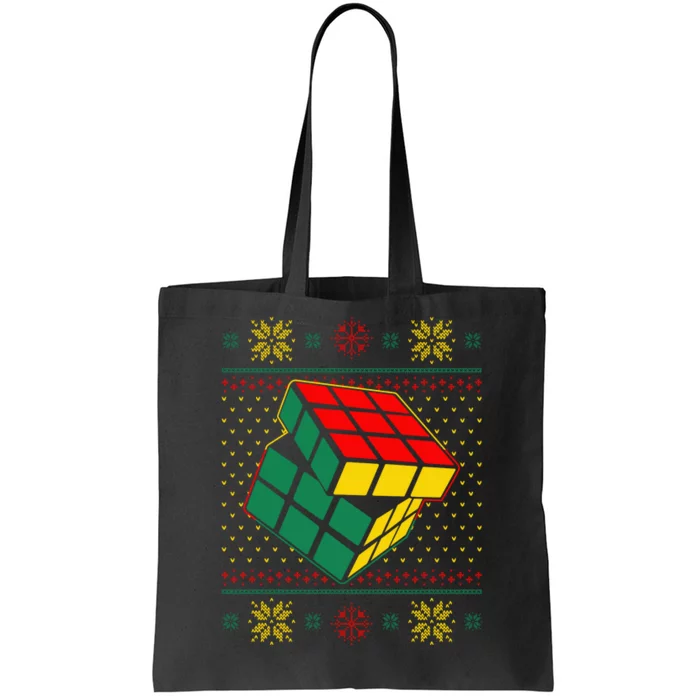 Cool Retro Classic Cube Ugly Christmas Sweater Tote Bag