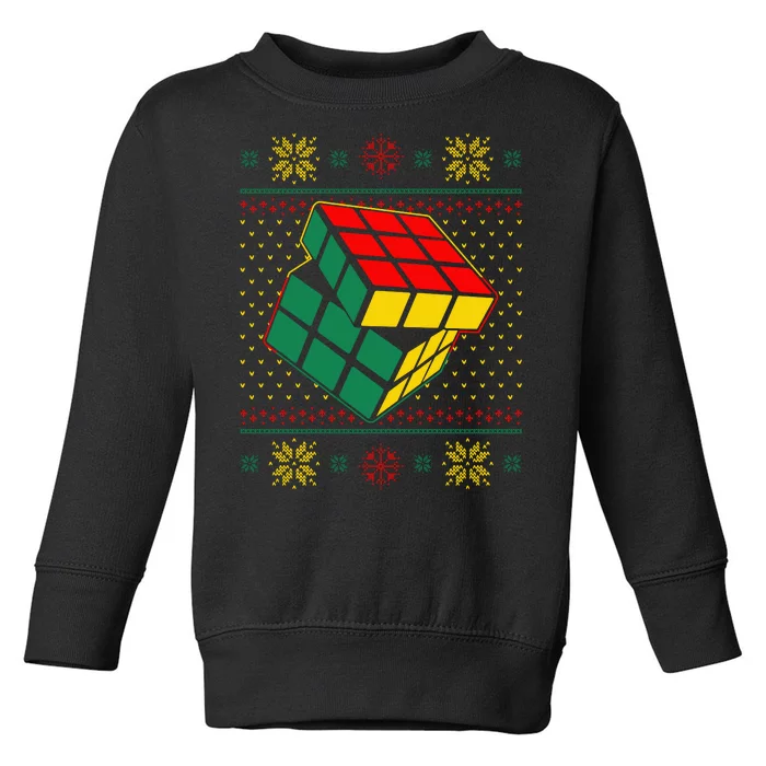 Cool Retro Classic Cube Ugly Christmas Sweater Toddler Sweatshirt