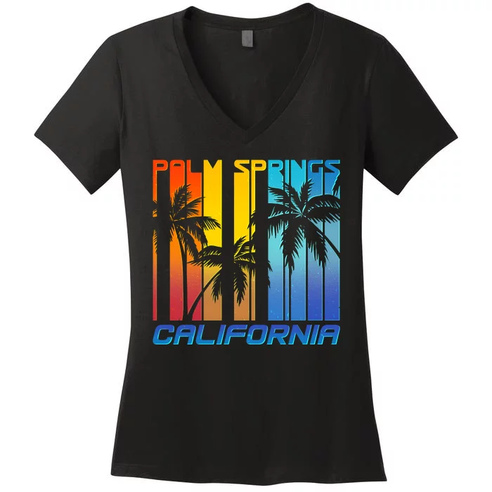 Cool Retro Palm Springs California Women's V-Neck T-Shirt