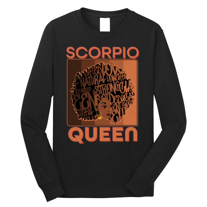 Cool Retro Scorpio Queen Afro Woman Long Sleeve Shirt