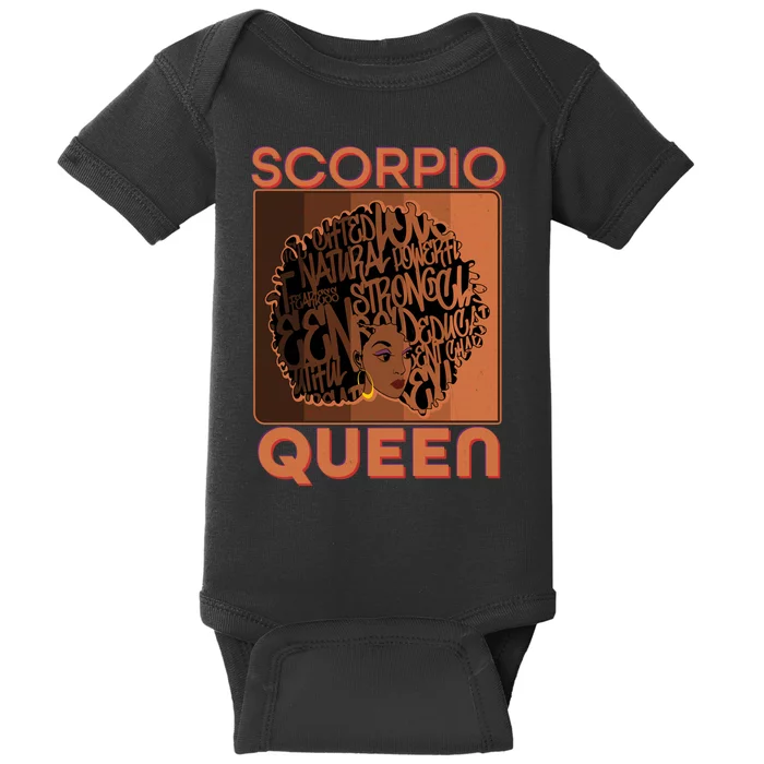 Cool Retro Scorpio Queen Afro Woman Baby Bodysuit