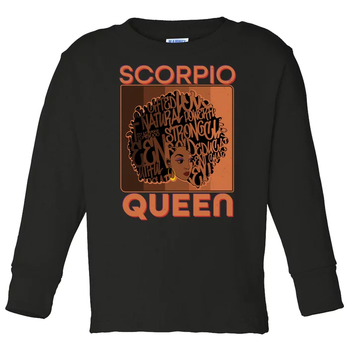 Cool Retro Scorpio Queen Afro Woman Toddler Long Sleeve Shirt