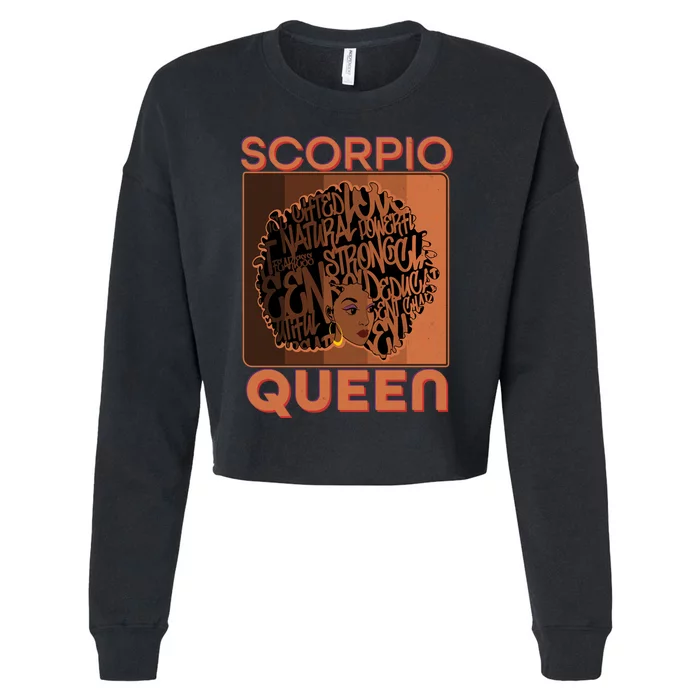 Cool Retro Scorpio Queen Afro Woman Cropped Pullover Crew