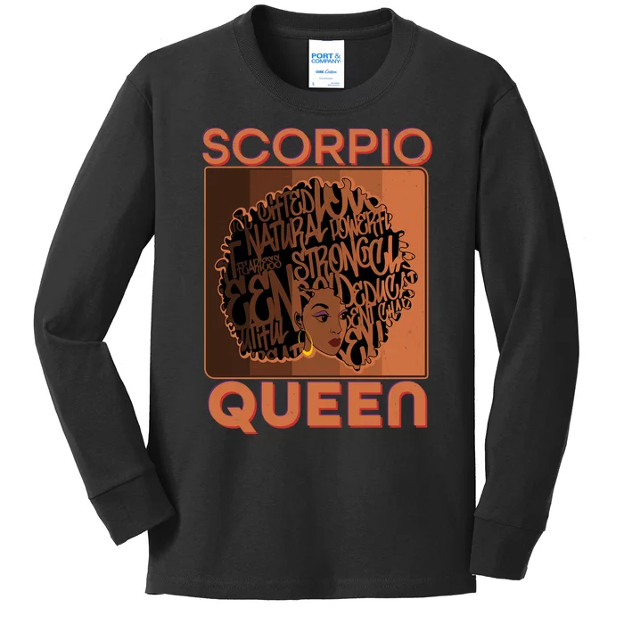 Cool Retro Scorpio Queen Afro Woman Kids Long Sleeve Shirt