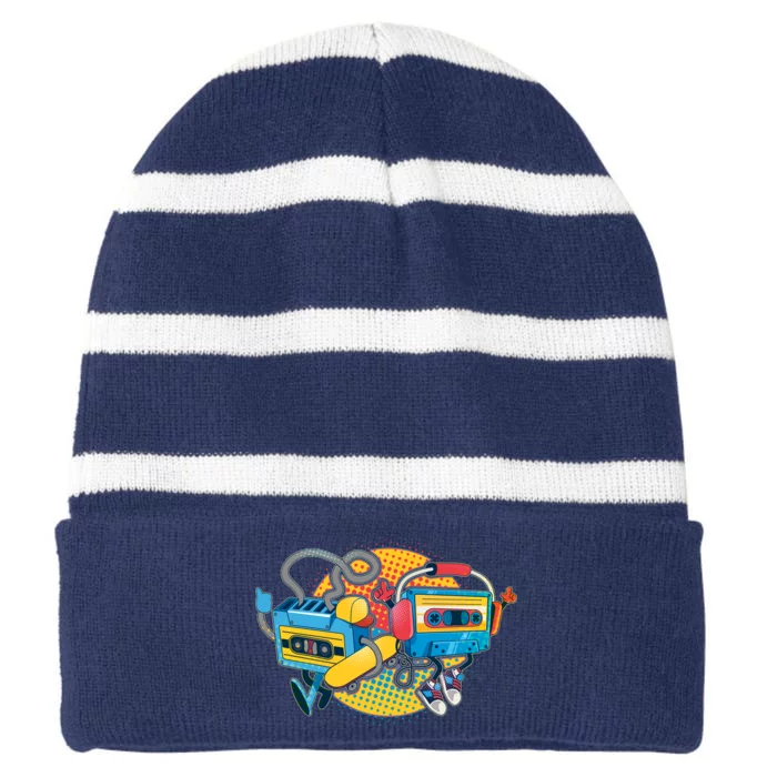 Cool Retro Tapes Striped Beanie with Solid Band