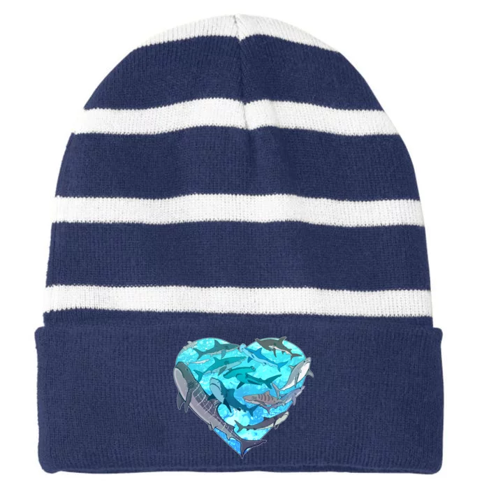 Cool Shark Love Heart Striped Beanie with Solid Band