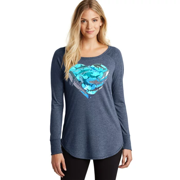 Cool Shark Love Heart Women's Perfect Tri Tunic Long Sleeve Shirt