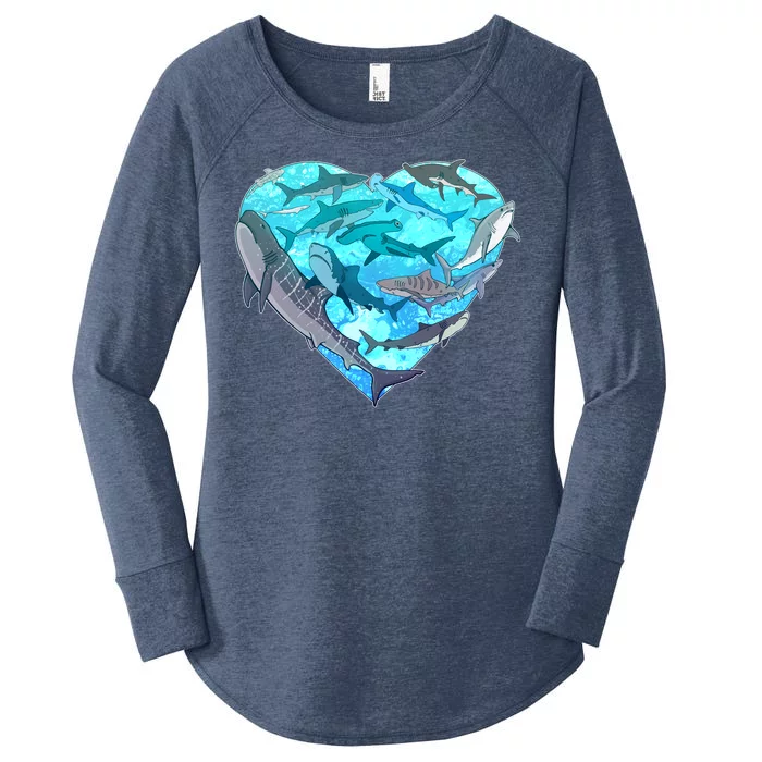 Cool Shark Love Heart Women's Perfect Tri Tunic Long Sleeve Shirt