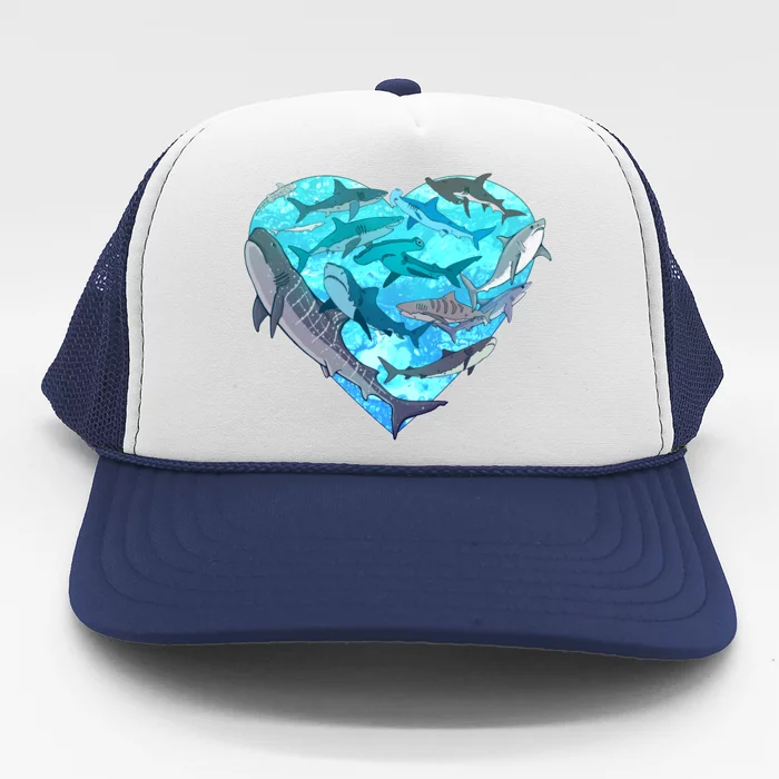 Cool Shark Love Heart Trucker Hat