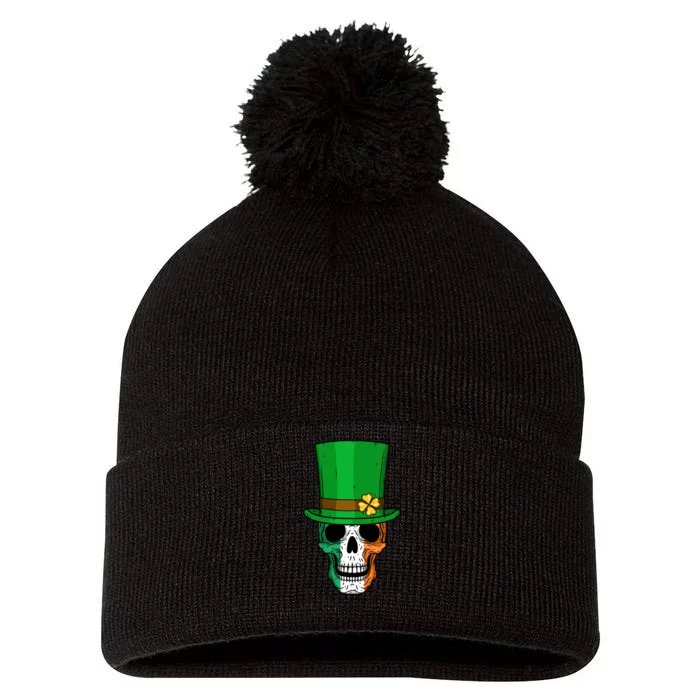 Cool St. Patricks Day Irish Skull Pom Pom 12in Knit Beanie