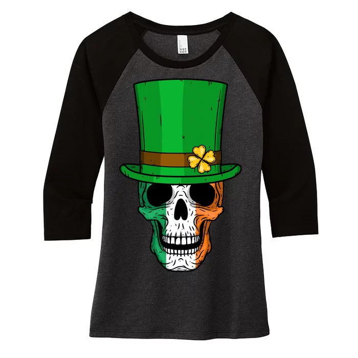 Cool St. Patricks Day Irish Skull Women's Tri-Blend 3/4-Sleeve Raglan Shirt