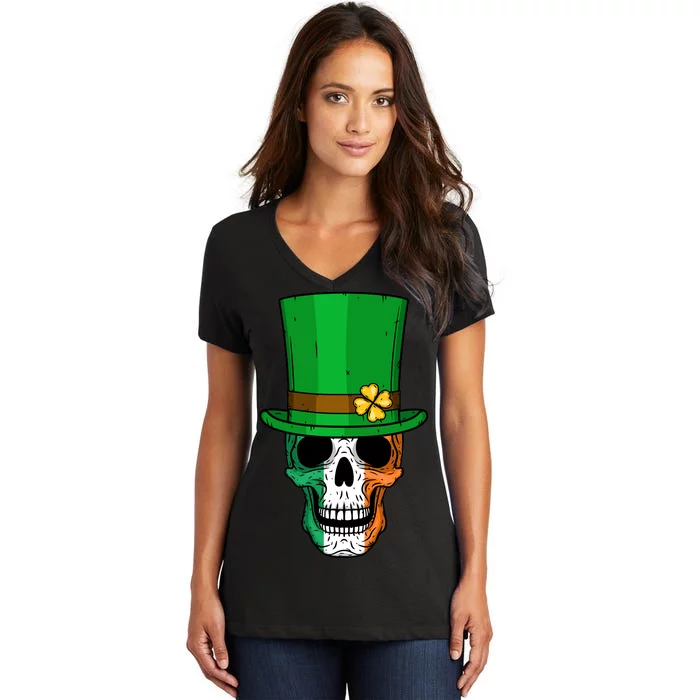 Cool St. Patricks Day Irish Skull Women's V-Neck T-Shirt