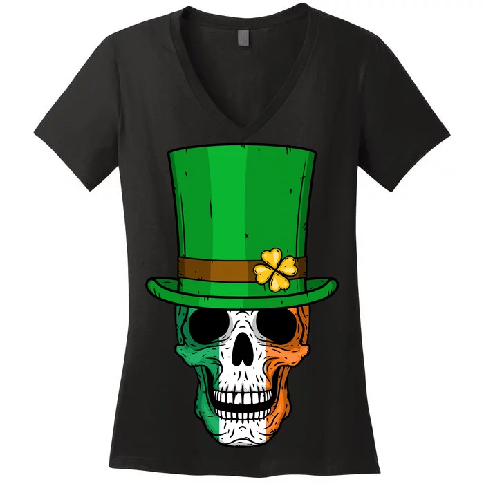 Cool St. Patricks Day Irish Skull Women's V-Neck T-Shirt