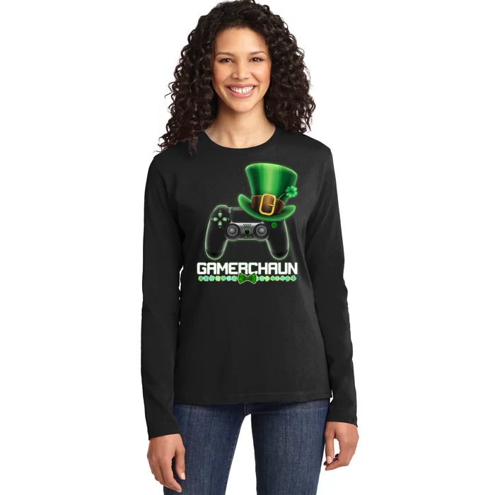 Cool St Patrick's Day Gamerchaun Game Controller Leprechaun Ladies Long Sleeve Shirt