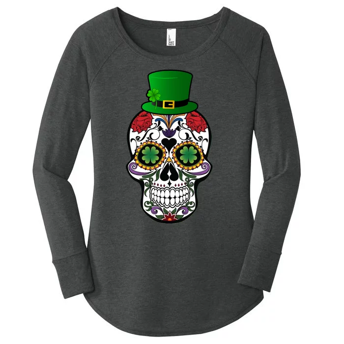 Cool St Patricks Day Irish Day Of The Dead Skull Women's Perfect Tri Tunic Long Sleeve Shirt