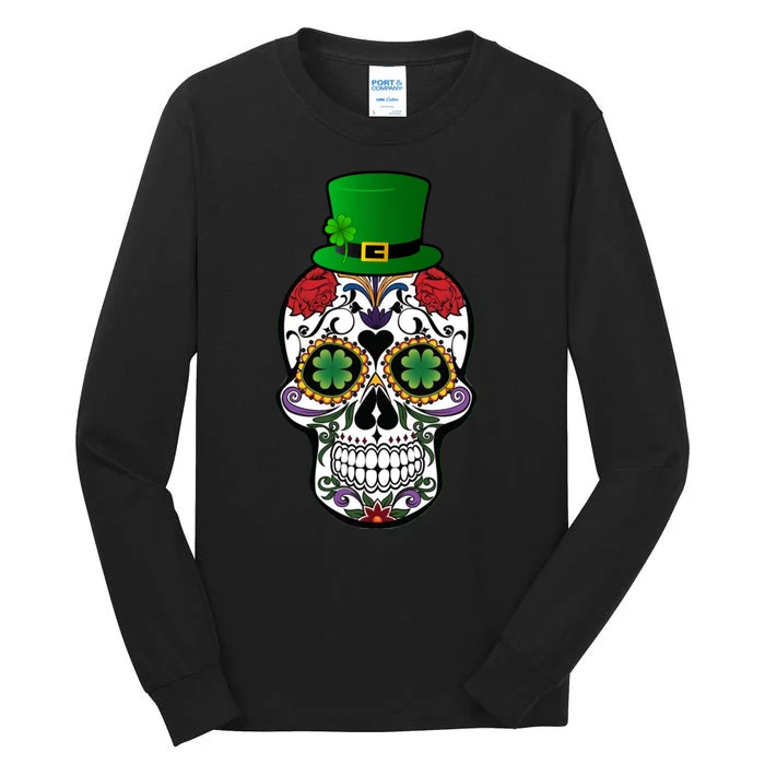 Cool St Patricks Day Irish Day Of The Dead Skull Tall Long Sleeve T-Shirt