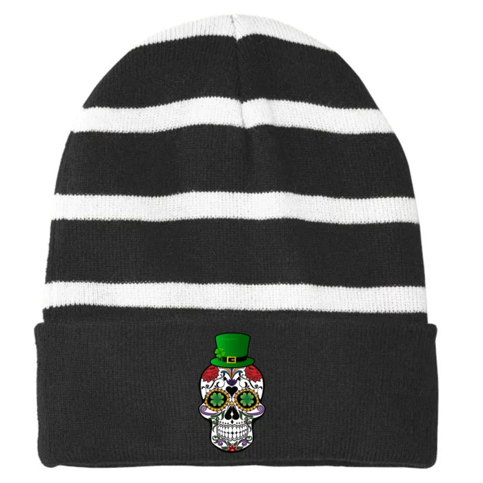 Cool St Patricks Day Irish Day Of The Dead Skull Striped Beanie with Solid Band