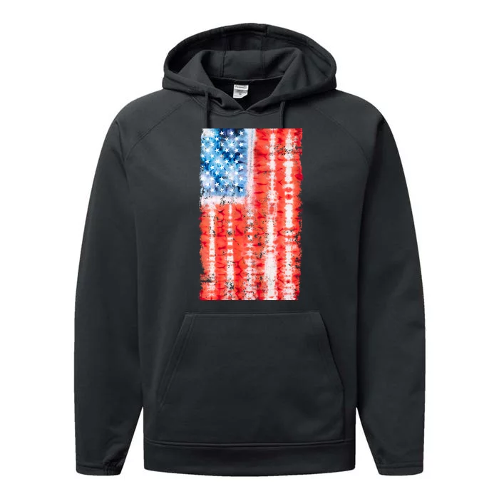 Cool Tie Dye USA American Flag Performance Fleece Hoodie