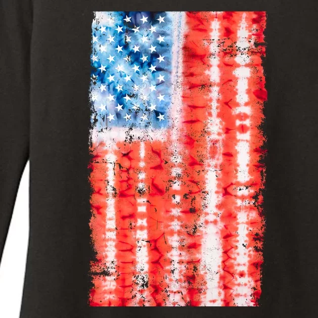 Cool Tie Dye USA American Flag Womens CVC Long Sleeve Shirt