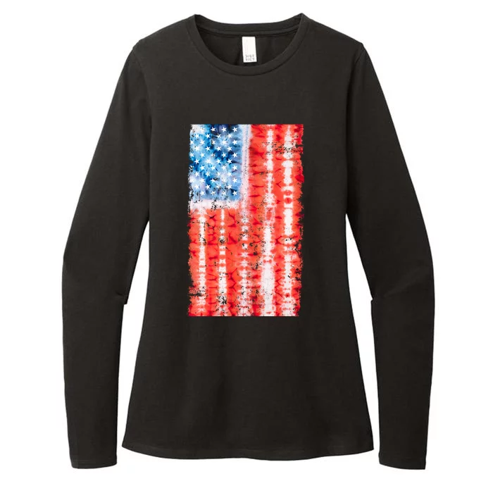 Cool Tie Dye USA American Flag Womens CVC Long Sleeve Shirt