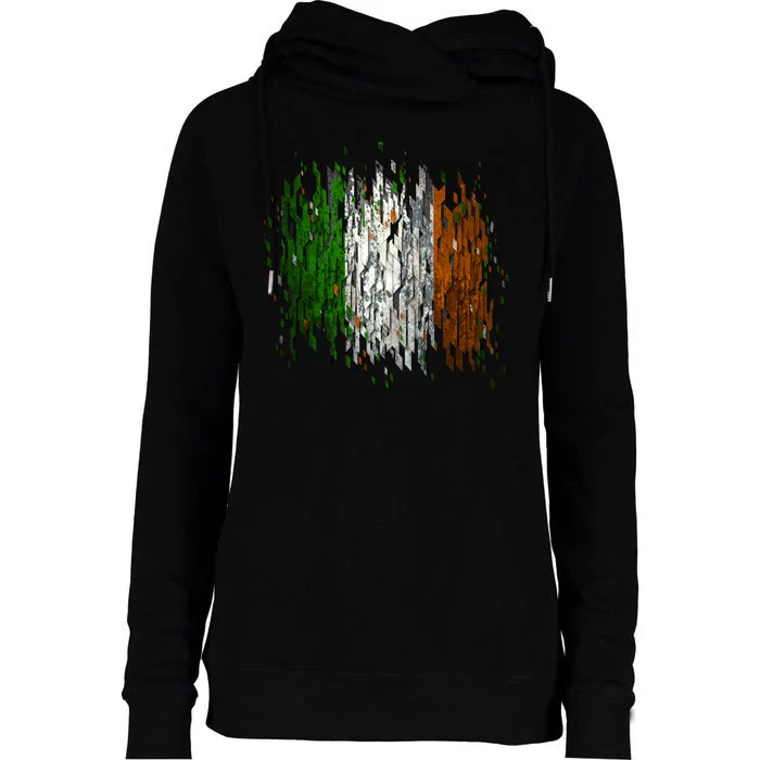 Cool Torn Irish Ireland Flag St. Patrick's Day Womens Funnel Neck Pullover Hood