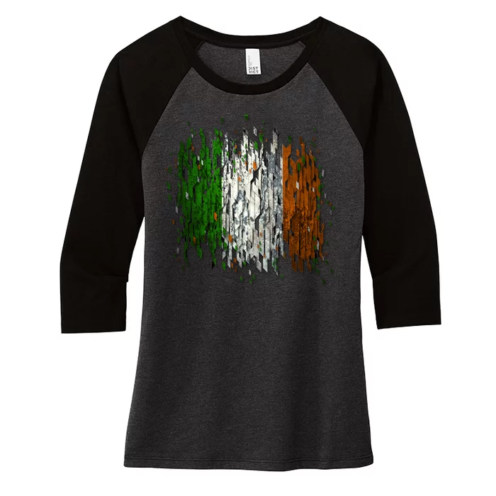 Cool Torn Irish Ireland Flag St. Patrick's Day Women's Tri-Blend 3/4-Sleeve Raglan Shirt