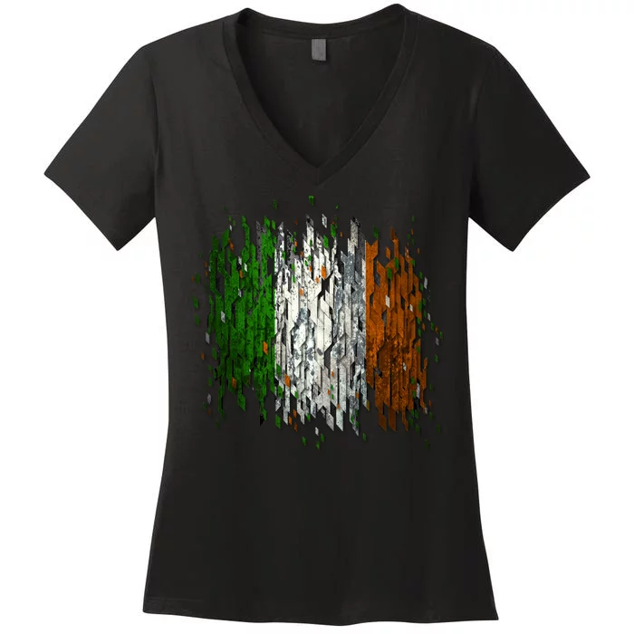 Cool Torn Irish Ireland Flag St. Patrick's Day Women's V-Neck T-Shirt