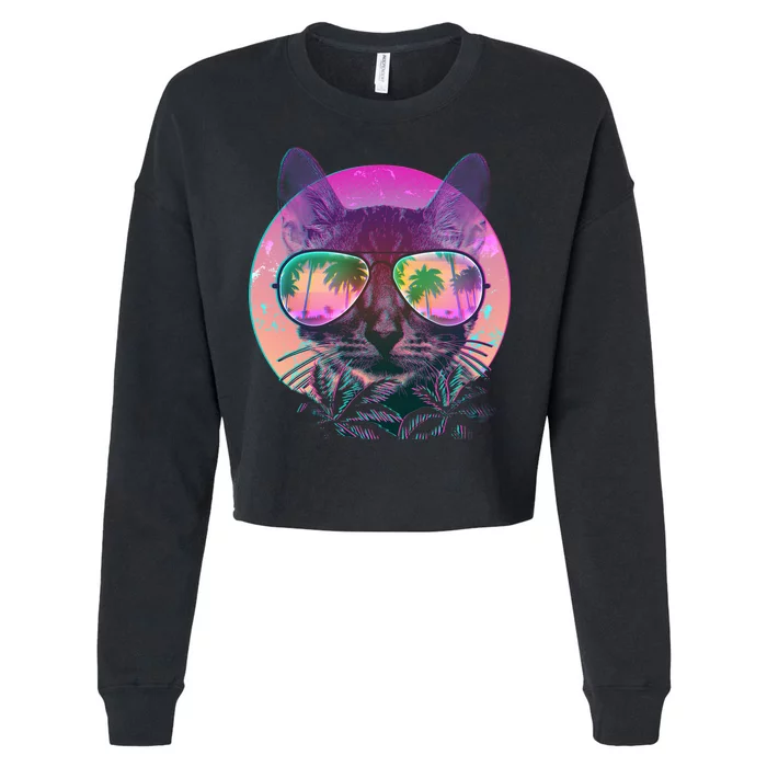 Cool Tropical Shade Cat Cropped Pullover Crew