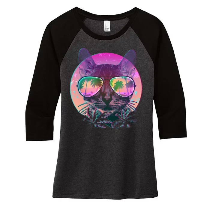 Cool Tropical Shade Cat Women's Tri-Blend 3/4-Sleeve Raglan Shirt