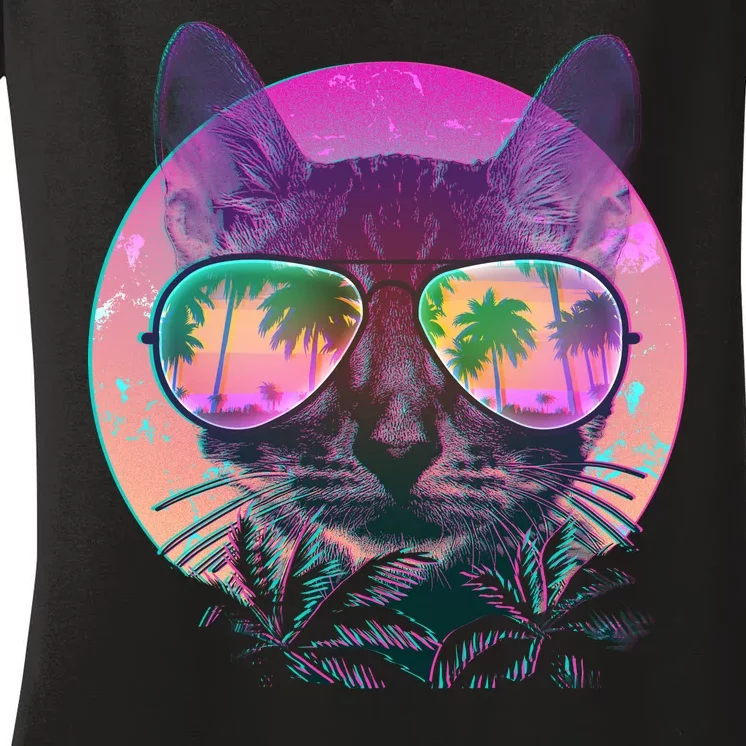 Cool Tropical Shade Cat Women's V-Neck T-Shirt