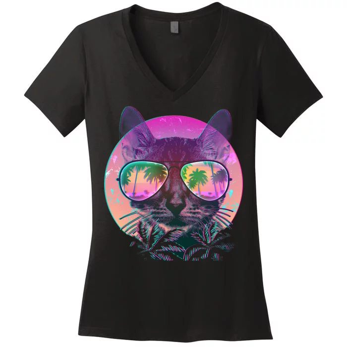 Cool Tropical Shade Cat Women's V-Neck T-Shirt