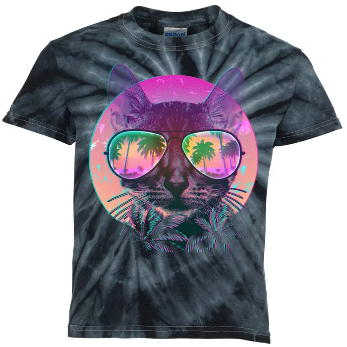 Cool Tropical Shade Cat Kids Tie-Dye T-Shirt