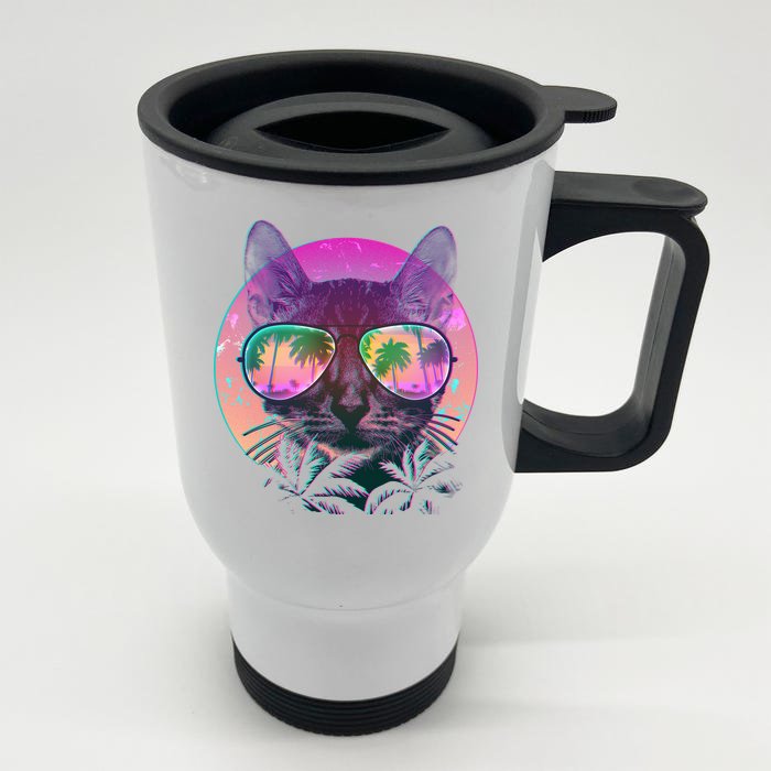 Cool Tropical Shade Cat Front & Back Stainless Steel Travel Mug