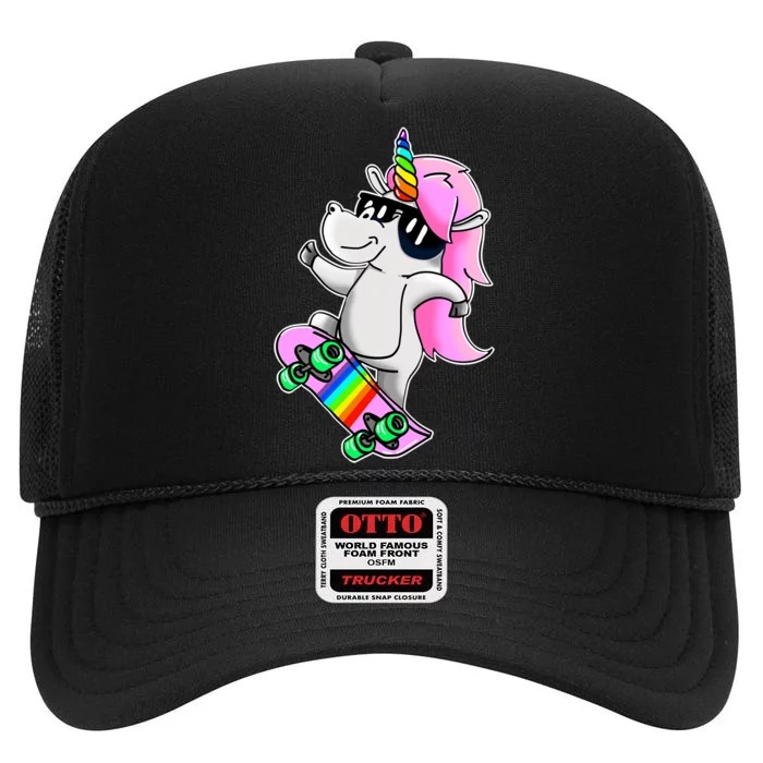 Cool Unicorn Skating High Crown Mesh Trucker Hat